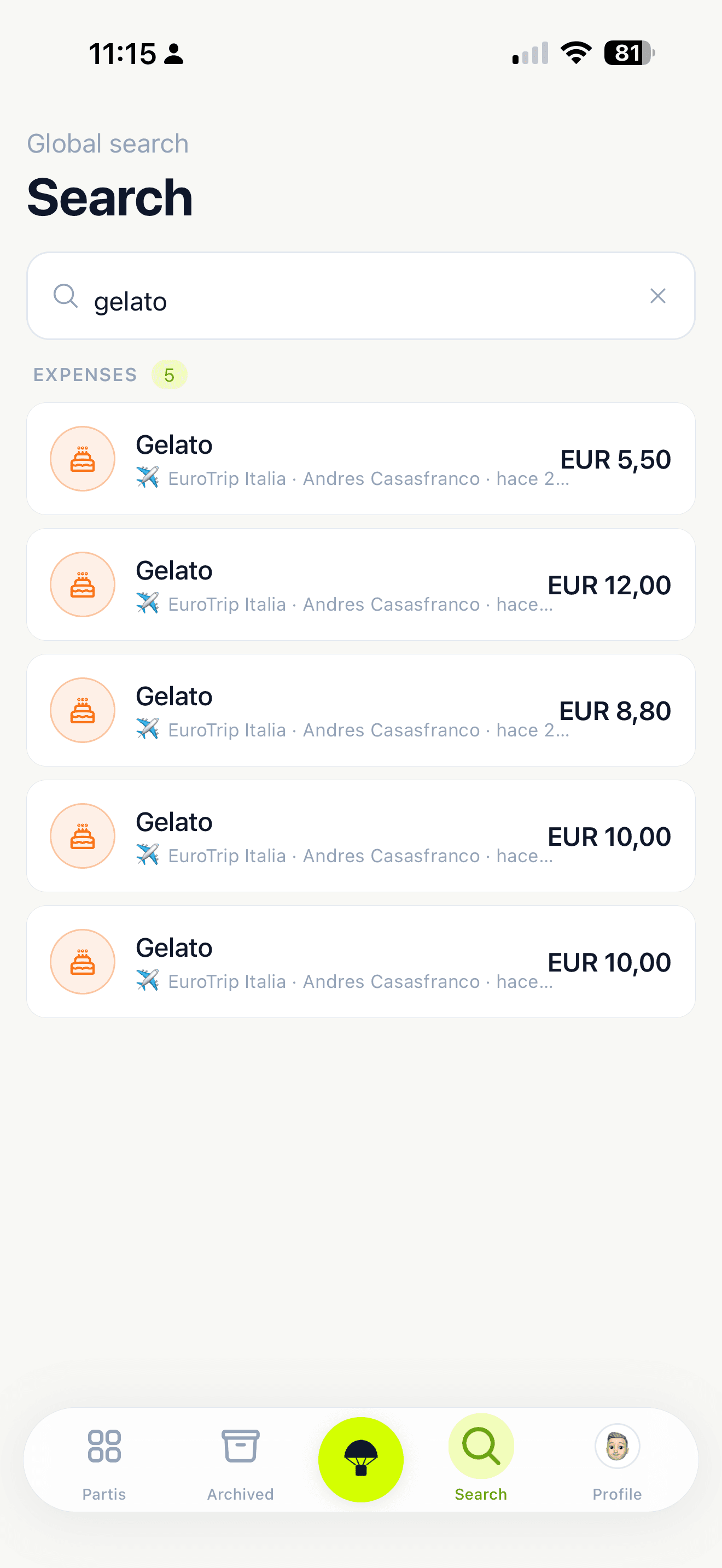 Live multi-currency · Parti
